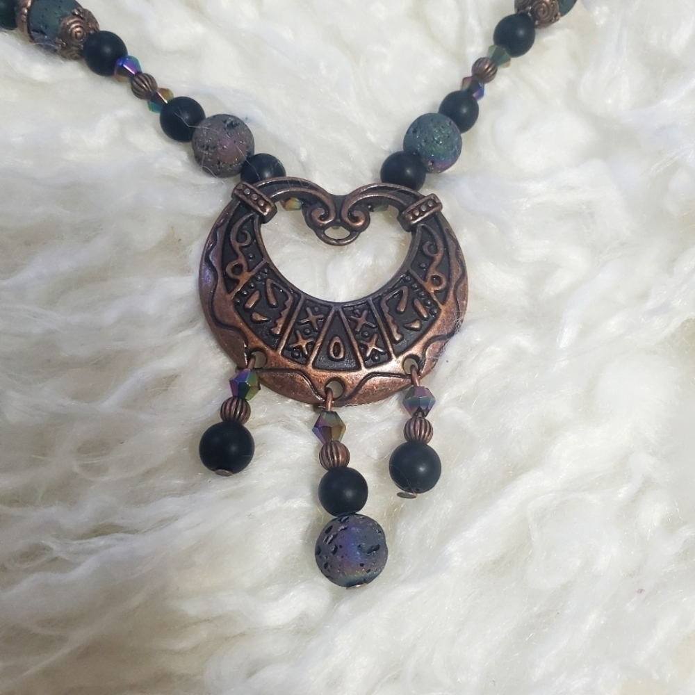 Vintage boho brass necklace and earrings set